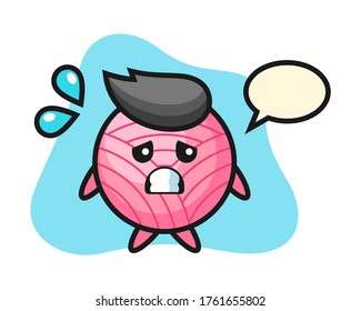 Yarn ball cartoon with afraid gesture