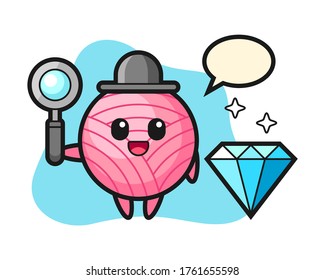 Yarn ball cartoon with a diamond