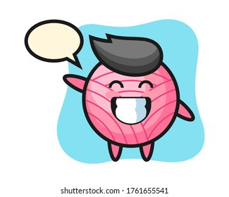 Yarn ball cartoon doing wave hand gesture