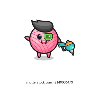 yarn ball cartoon as future warrior mascot , cute design