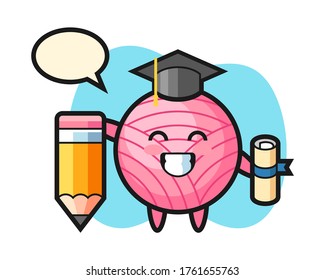 Yarn ball cartoon graduation with a giant pencil