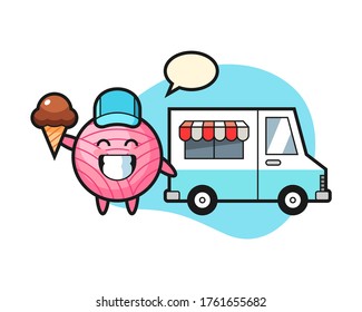 Yarn ball cartoon with ice cream truck