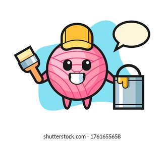Yarn ball cartoon as a painter