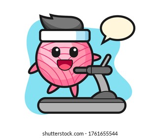 Yarn ball cartoon walking on the treadmill