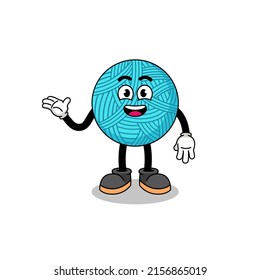 yarn ball cartoon with welcome pose , character design