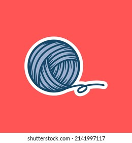 yarn ball or cat toy vintage illustration, for logo pet shop, icon etc. with blue and pink colour