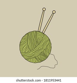 Yarn ball. Colored vector illustration in doodle style.