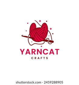 Yarn ball concept with needle, for embroidery and crafts. kitty wool yarn logo design.
