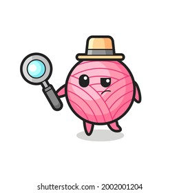 yarn ball detective character is analyzing a case , cute style design for t shirt, sticker, logo element