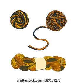 Yarn ball in doodle style. Hand drawn pattern