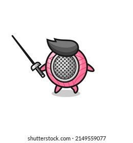 yarn ball earth cartoon as fencer mascot , cute design