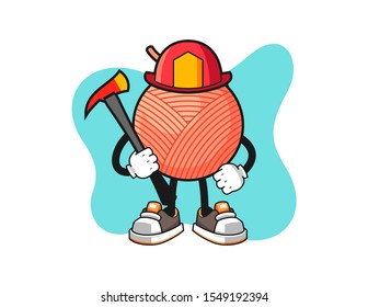Yarn ball firefighter cartoon. Mascot Character vector.