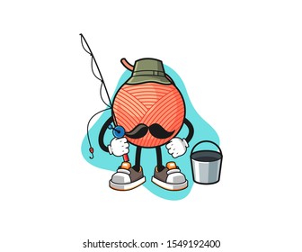 Yarn ball fisherman cartoon. Mascot Character vector.
