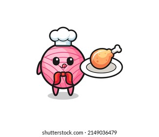 yarn ball fried chicken chef cartoon character , cute design