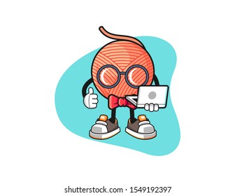 Yarn ball geek cartoon. Mascot Character vector.