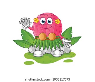 yarn ball hawaiian waving character. cartoon mascot vector