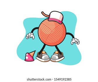 Yarn ball with ice cream fall cartoon. Mascot Character vector.