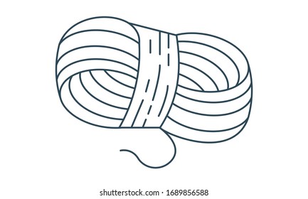 Yarn ball icon. Simple vector illustration of a yarn ball for knitting with a loose thread extending, symbolizing knitting or crafting