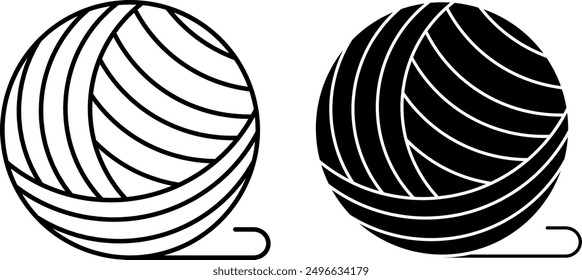 Yarn Ball Icons. Black and White Vector Icons of Thread. Yarn for Knitting Clothes. Pet Toy