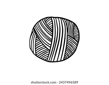 Yarn ball for knitting and crocheting. Doodle wool thread for handcraft knit, homemade craft icon. Vector illustration