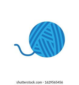 Yarn ball for knitting with loose thread flat icon isolated. Vector illustration
