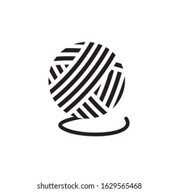 Yarn ball for knitting with loose thread flat icon isolated. Vector illustration