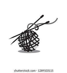 Yarn ball with knitting needles black and white vector illustration