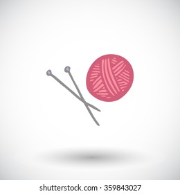 Yarn ball and knitting needles. Hand drawn cartoon hobby icon. Doodle drawing. Vector illustration
