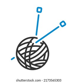 Yarn Ball With Knitting Needles Icon. Editable Bold Outline With Color Fill Design. Vector Illustration.