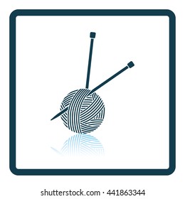 Yarn ball with knitting needles icon. Shadow reflection design. Vector illustration.