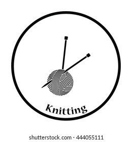 Yarn ball with knitting needles icon. Thin circle design. Vector illustration.