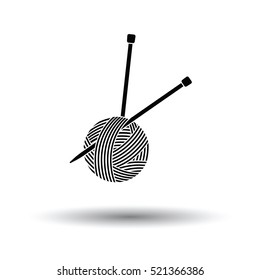 Yarn ball with knitting needles icon. White background with shadow design. Vector illustration.