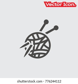 Yarn ball with knitting needles icon isolated sign symbol and flat style for app, web and digital design. Vector illustration.