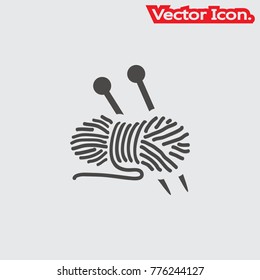 Yarn ball with knitting needles icon isolated sign symbol and flat style for app, web and digital design. Vector illustration.
