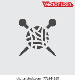 Yarn ball with knitting needles icon isolated sign symbol and flat style for app, web and digital design. Vector illustration.