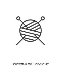 Yarn ball and knitting needles line icon. linear style sign for mobile concept and web design. Skein of wool and sewing needles outline vector icon. Symbol, logo illustration. Vector graphics