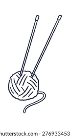 Yarn Ball With Knitting Needles Line Art