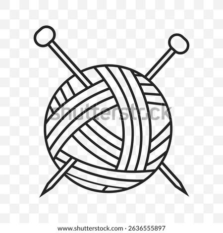 Yarn ball and knitting needles are set up for upcoming creative projects and hobbies. Vectro illustration