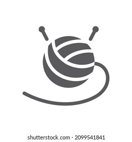 Yarn ball with knitting needles vector icon. Acrilic or wool fabric filled symbol.