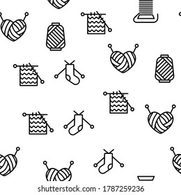 Yarn Ball For Knitting Vector Seamless Pattern Thin Line Illustration
