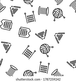 Yarn Ball For Knitting Vector Seamless Pattern Thin Line Illustration
