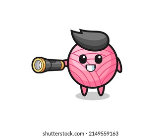 yarn ball mascot holding flashlight , cute design
