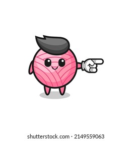 yarn ball mascot with pointing right gesture , cute design