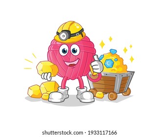 yarn ball miner with gold character. cartoon mascot vector