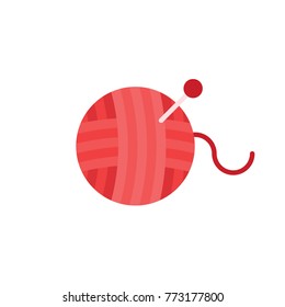 Yarn ball with needle, flat design icon