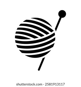 Yarn ball and needle for knitting vector icon for websites. Simple vector illustration.