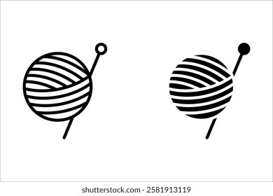 Yarn ball and needle for knitting vector icon for websites. Simple vector illustration.