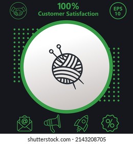 Yarn ball and needles icon. Background consisting of green and black colors. modern design