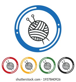 Yarn ball and needles icon set. flat design vector illustration in 5 colors options for webdesign