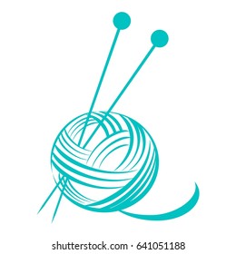 Yarn ball with needles isolated on White background. Vector illustration